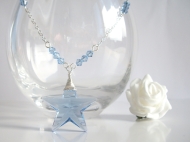 Sterling Silver Necklace, Light Sapphire Swarovski Crystal Star Pendant, Light Sapphire Swarovski Crystal, Wire Wrapped