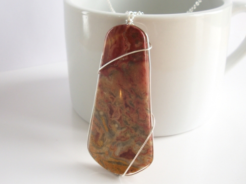 Yellow Crazy Lace Agate Pendant in Sterling Silver