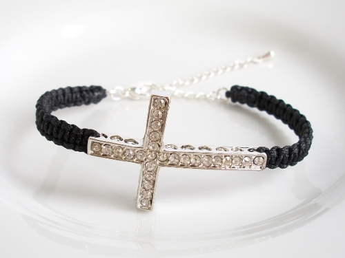 Custom Colour Crystal Sideways Cross Square Knot Macrame Bracelet